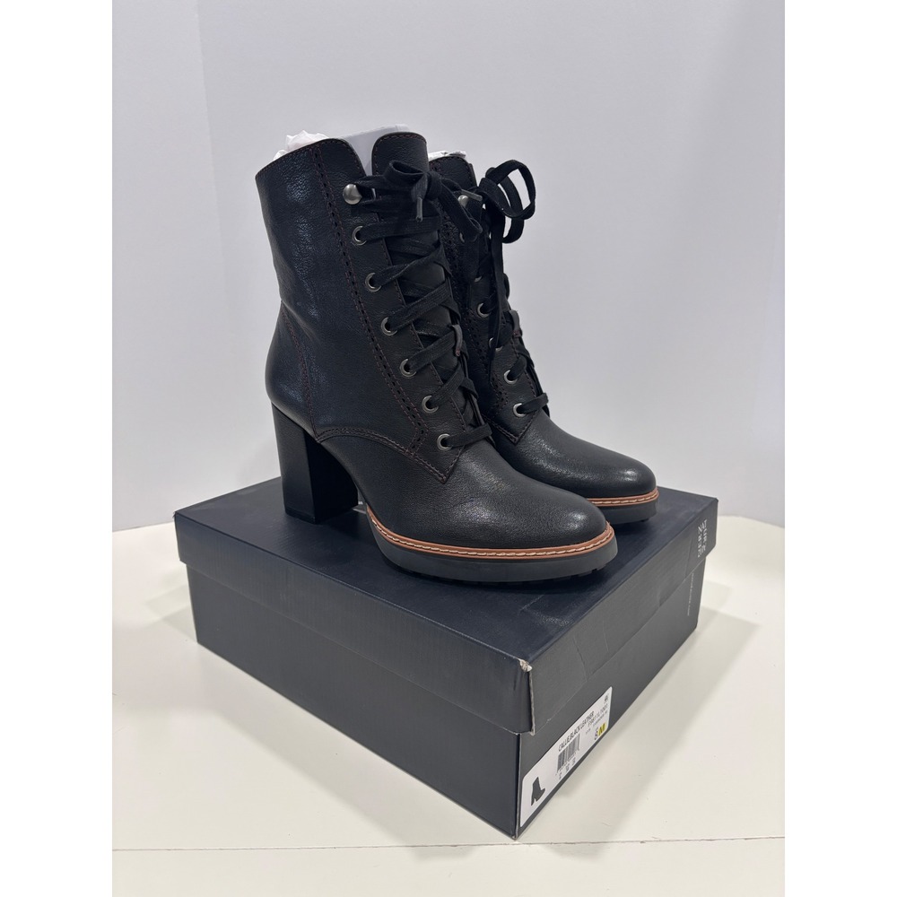 Naturalizer Callie Black Leather Lace Up Block Heel Boots F9811L1001 Size 8M